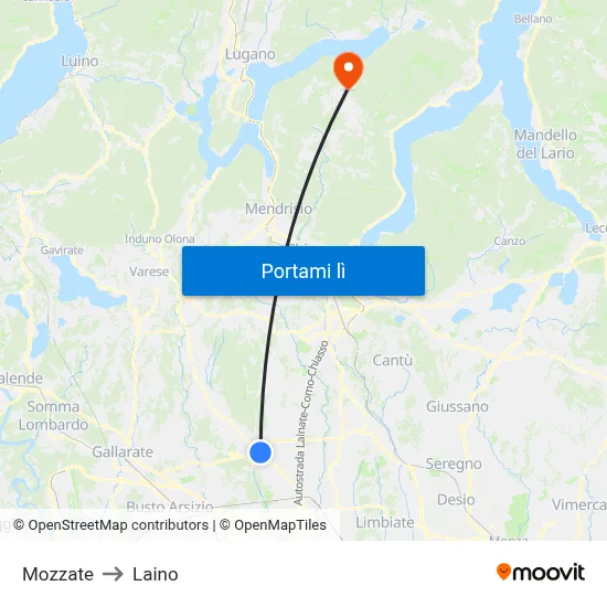 Mozzate to Laino map