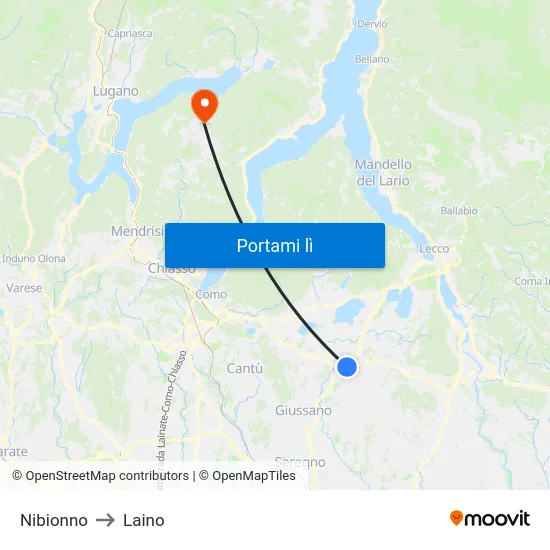 Nibionno to Laino map