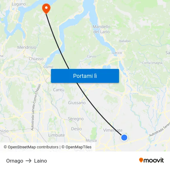 Ornago to Laino map