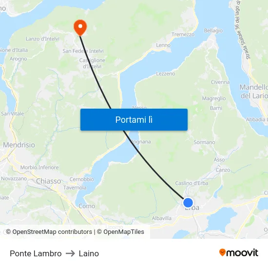 Ponte Lambro to Laino map