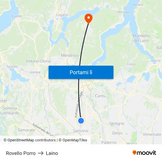 Rovello Porro to Laino map