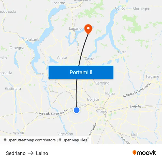 Sedriano to Laino map
