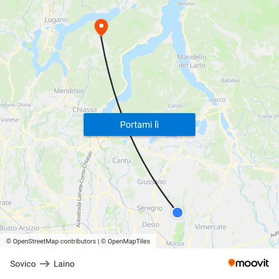 Sovico to Laino map