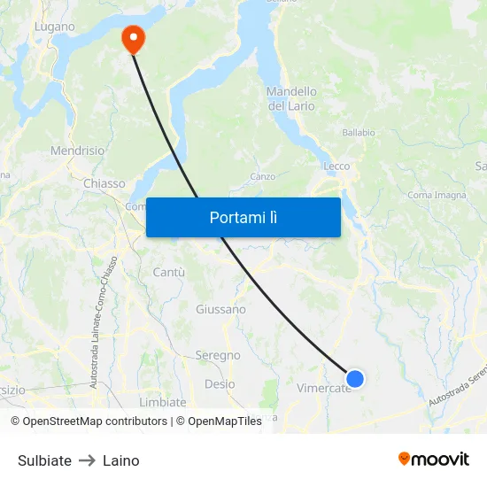 Sulbiate to Laino map