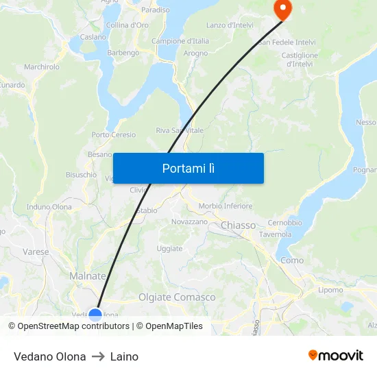 Vedano Olona to Laino map
