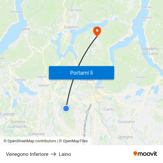 Venegono Inferiore to Laino map