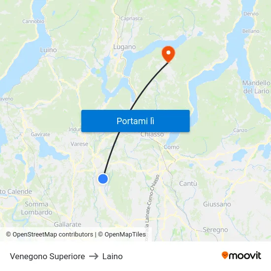 Venegono Superiore to Laino map