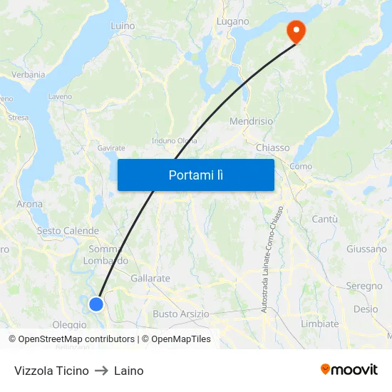 Vizzola Ticino to Laino map