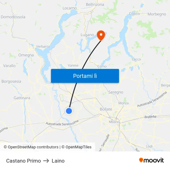 Castano Primo to Laino map