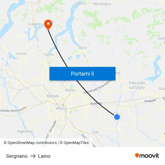 Sergnano to Laino map
