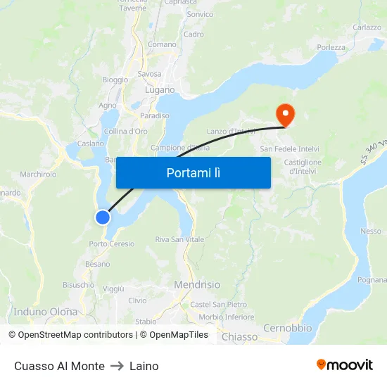 Cuasso Al Monte to Laino map