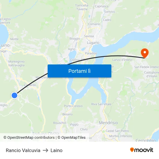 Rancio Valcuvia to Laino map