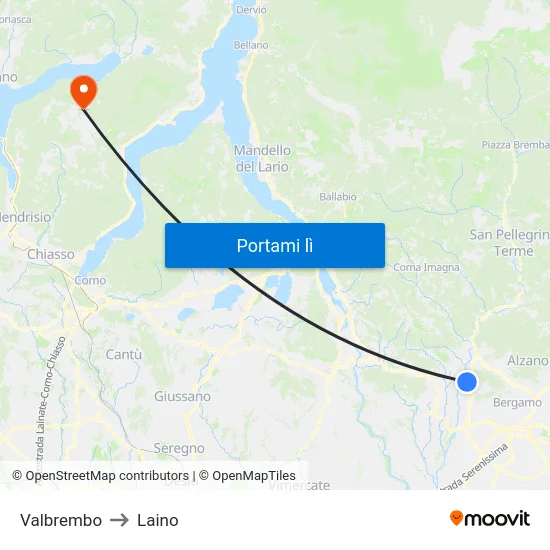 Valbrembo to Laino map