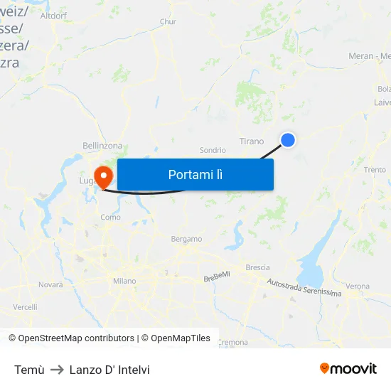 Temù to Lanzo D' Intelvi map