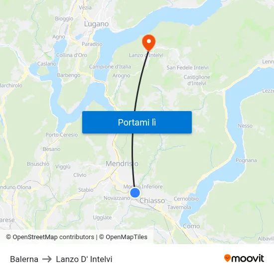 Balerna to Lanzo D' Intelvi map