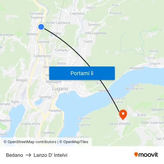 Bedano to Lanzo D' Intelvi map