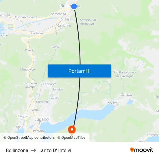 Bellinzona to Lanzo D' Intelvi map