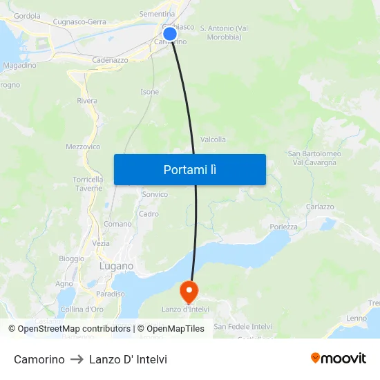Camorino to Lanzo D' Intelvi map