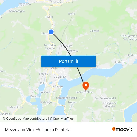 Mezzovico-Vira to Lanzo D' Intelvi map