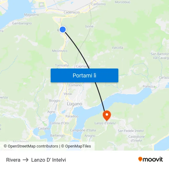 Rivera to Lanzo D' Intelvi map