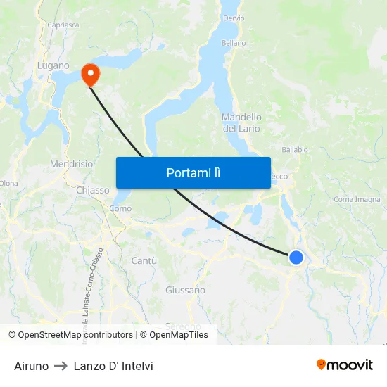 Airuno to Lanzo D' Intelvi map