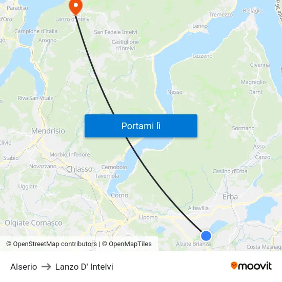 Alserio to Lanzo D' Intelvi map