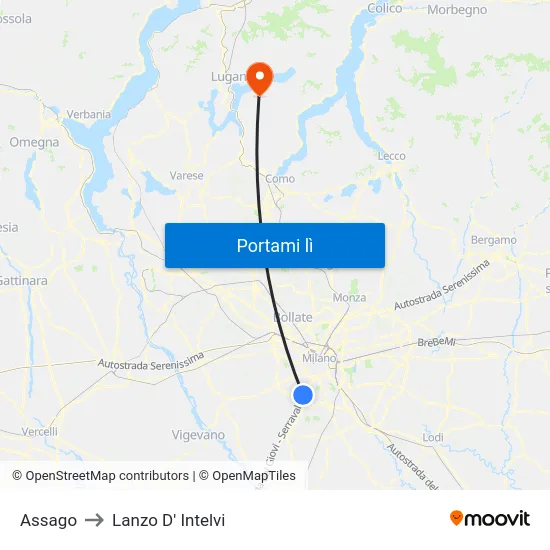 Assago to Lanzo D' Intelvi map