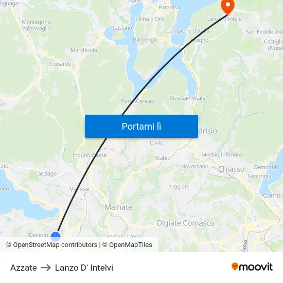 Azzate to Lanzo D' Intelvi map