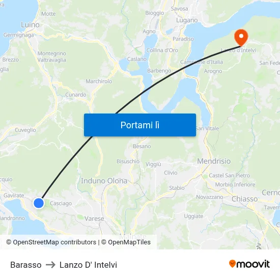 Barasso to Lanzo D' Intelvi map