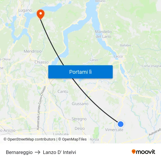 Bernareggio to Lanzo D' Intelvi map
