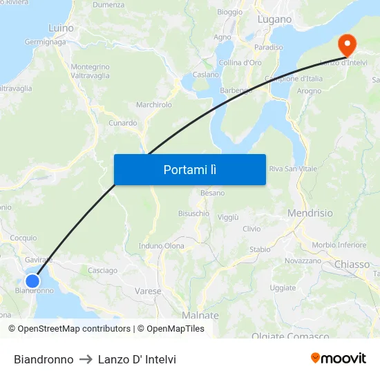 Biandronno to Lanzo D' Intelvi map