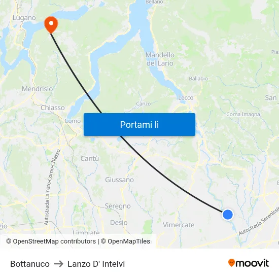 Bottanuco to Lanzo D' Intelvi map