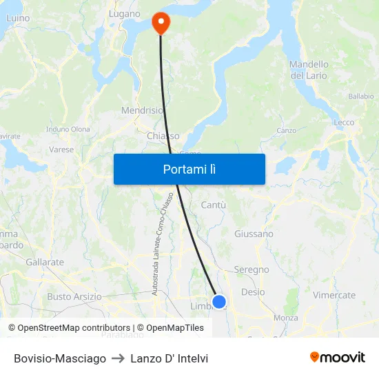 Bovisio-Masciago to Lanzo D' Intelvi map