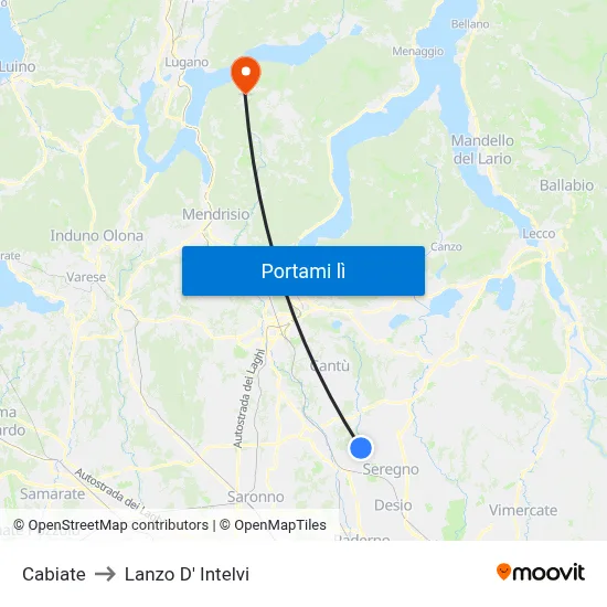 Cabiate to Lanzo D' Intelvi map