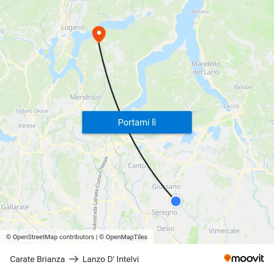 Carate Brianza to Lanzo D' Intelvi map