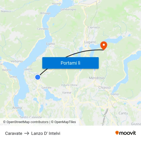 Caravate to Lanzo D' Intelvi map