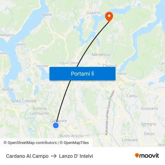 Cardano Al Campo to Lanzo D' Intelvi map