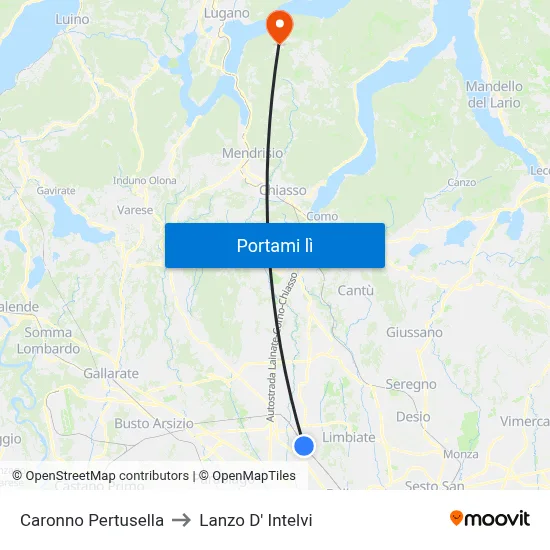 Caronno Pertusella to Lanzo D' Intelvi map