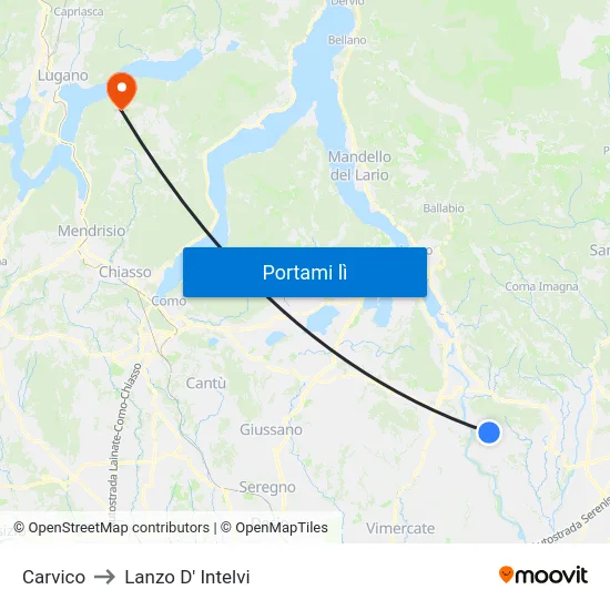 Carvico to Lanzo D' Intelvi map