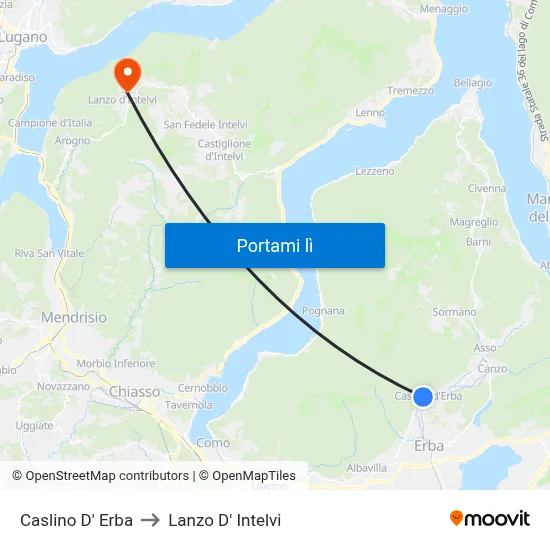 Caslino D' Erba to Lanzo D' Intelvi map