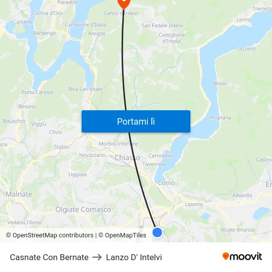 Casnate Con Bernate to Lanzo D' Intelvi map