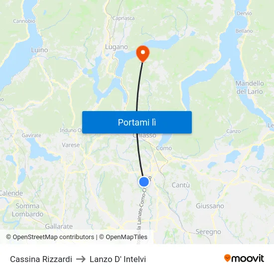 Cassina Rizzardi to Lanzo D' Intelvi map