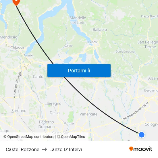 Castel Rozzone to Lanzo D' Intelvi map
