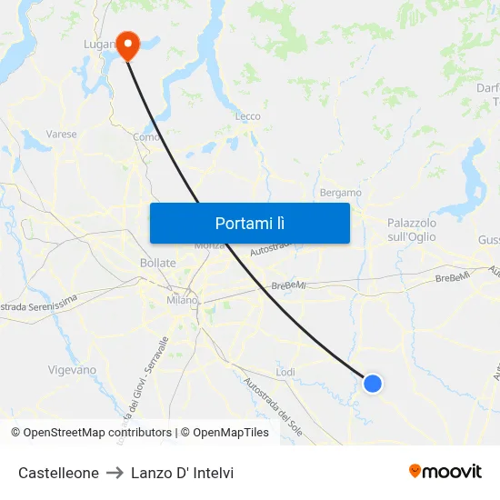Castelleone to Lanzo D' Intelvi map
