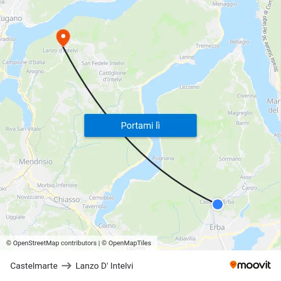 Castelmarte to Lanzo D' Intelvi map