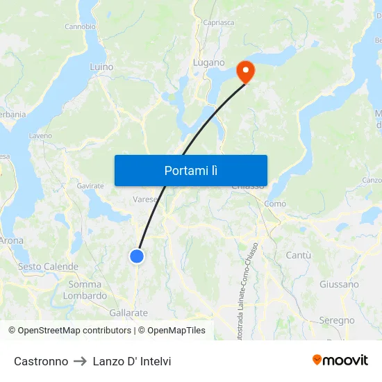 Castronno to Lanzo D' Intelvi map