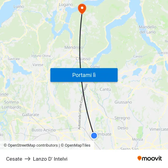 Cesate to Lanzo D' Intelvi map