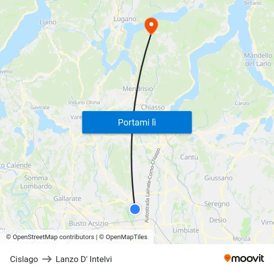 Cislago to Lanzo D' Intelvi map