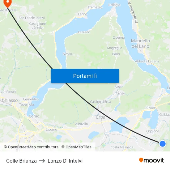 Colle Brianza to Lanzo D' Intelvi map