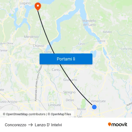 Concorezzo to Lanzo D' Intelvi map